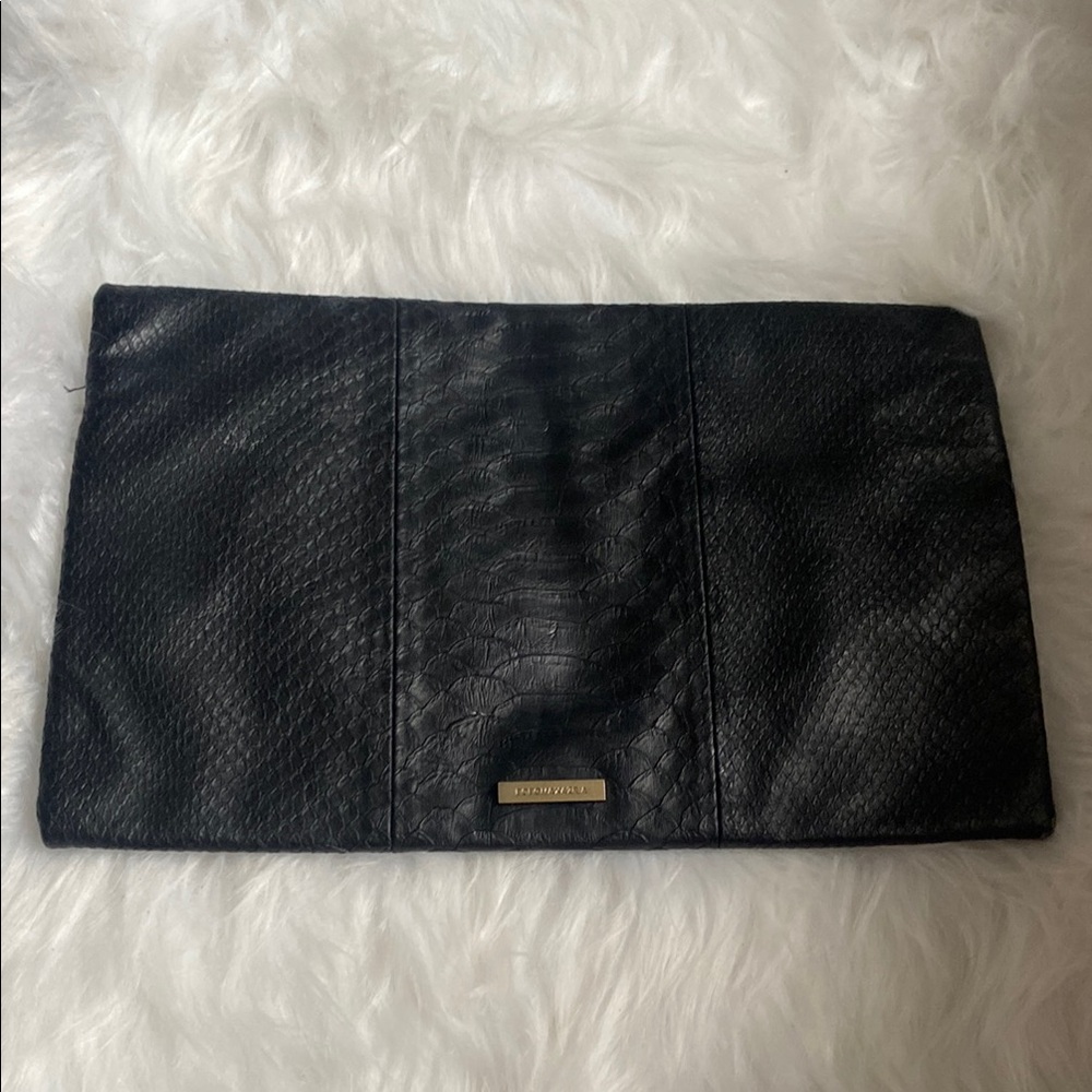 BCBG Maxazria Black Leather Snake Skin Print Clutch Wallet